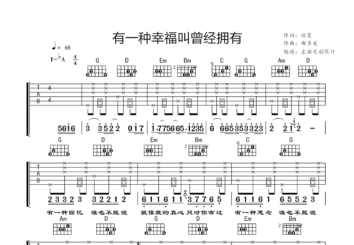 有一种幸福叫曾经拥有吉他谱预览图