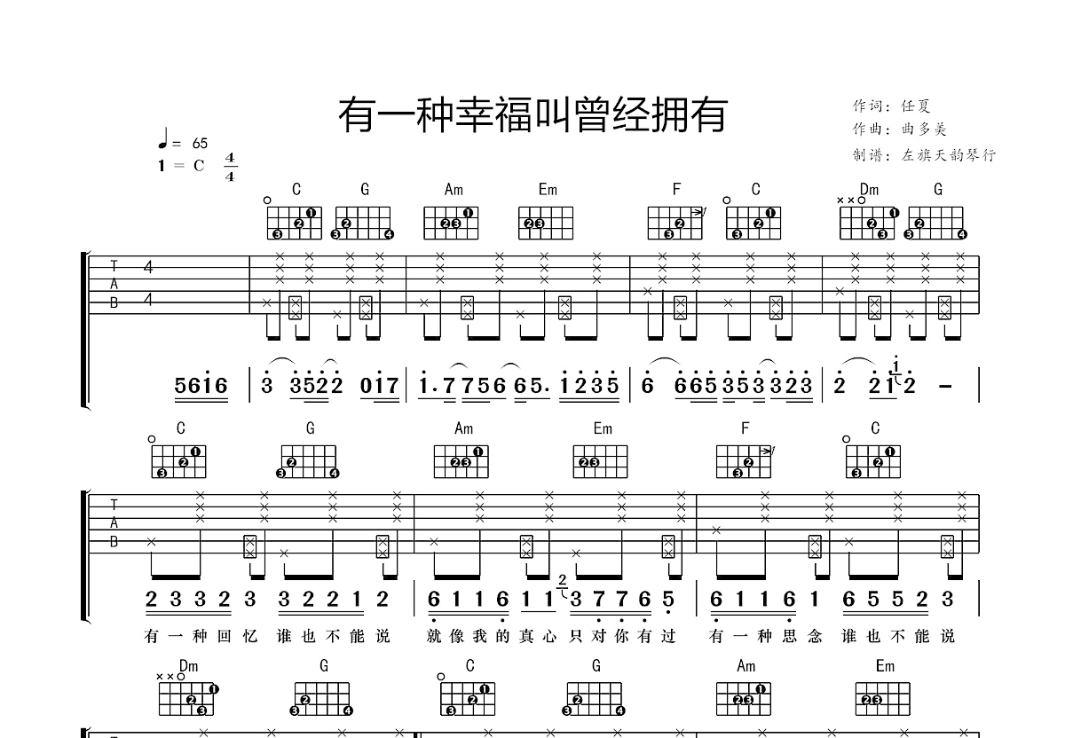 有一种幸福叫曾经拥有吉他谱预览图