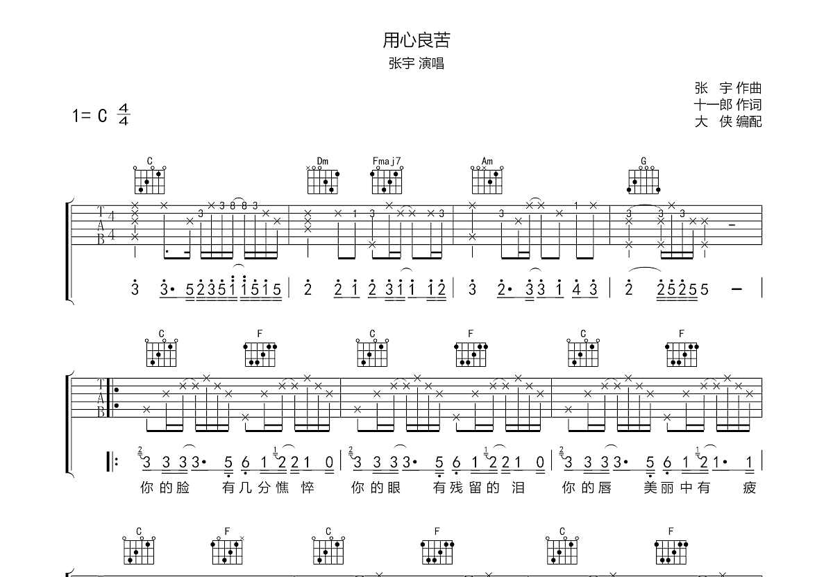 用心良苦吉他谱预览图