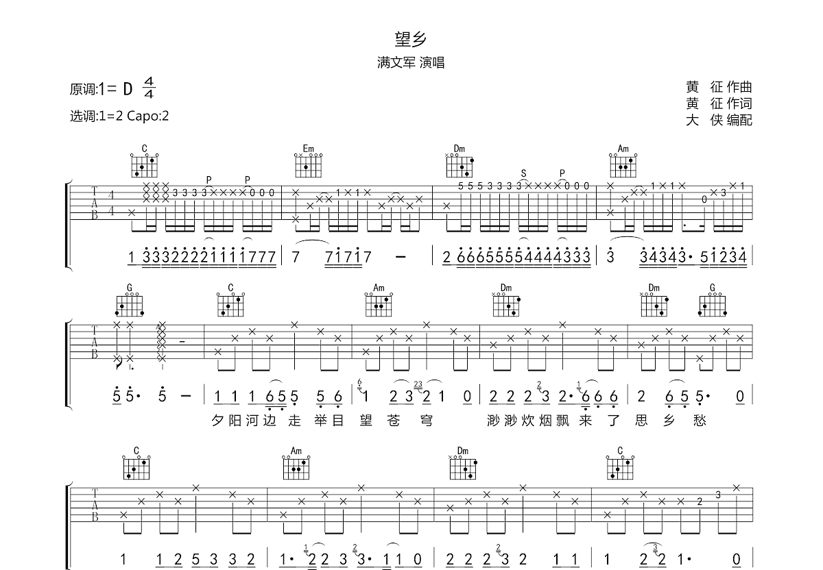 望乡吉他谱预览图