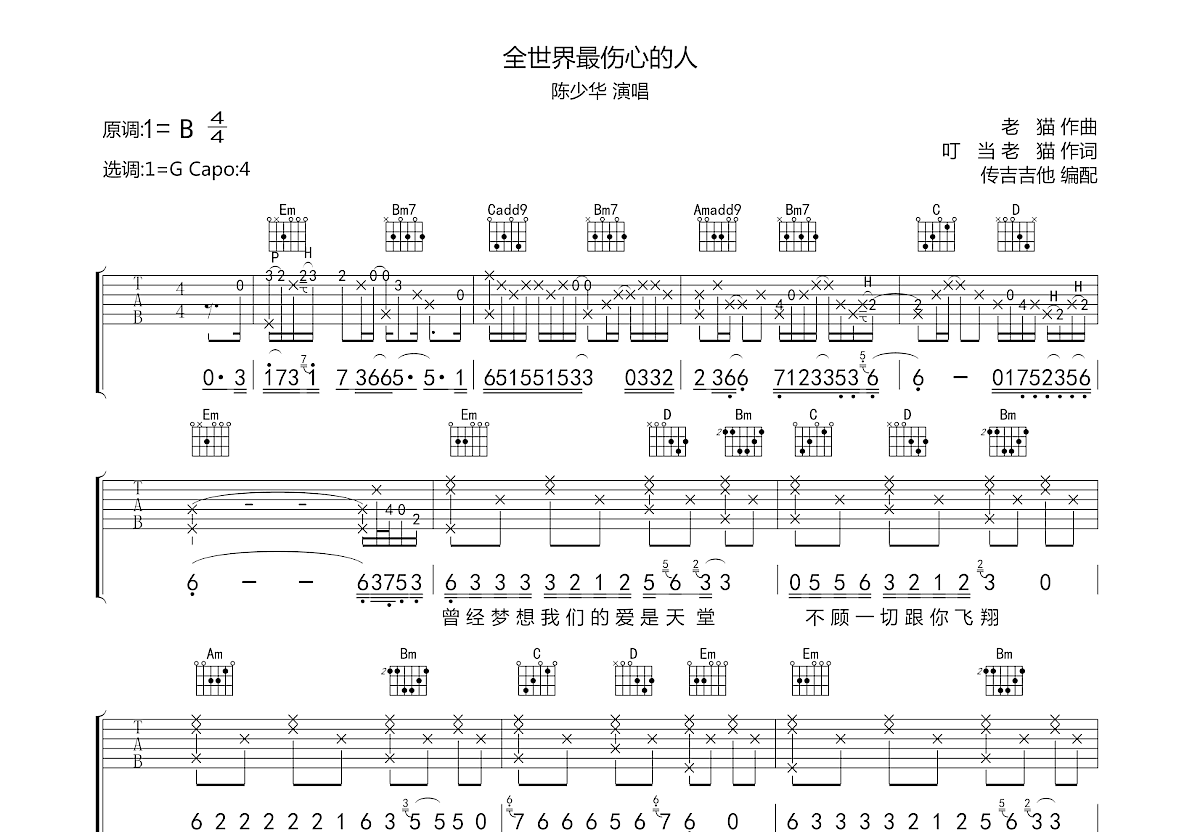 全世界最伤心的人吉他谱预览图