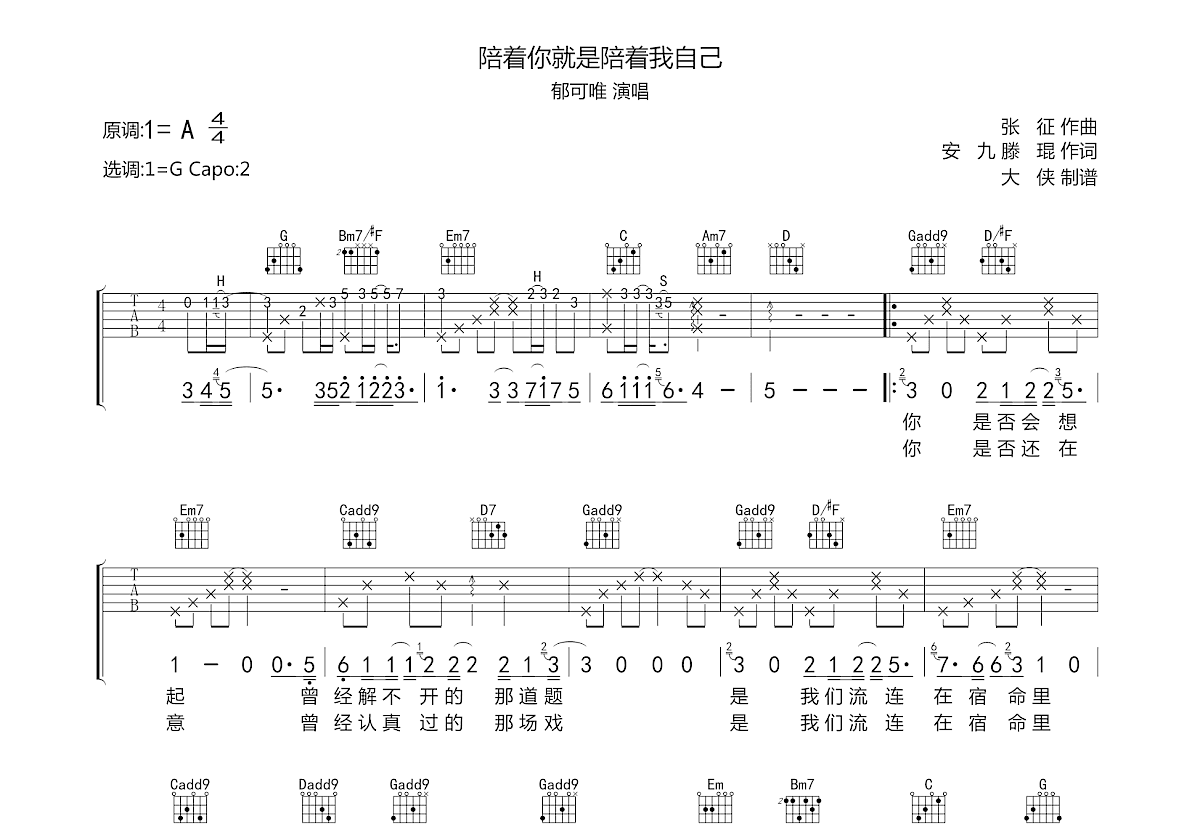 陪着你就是陪着我自己吉他谱预览图