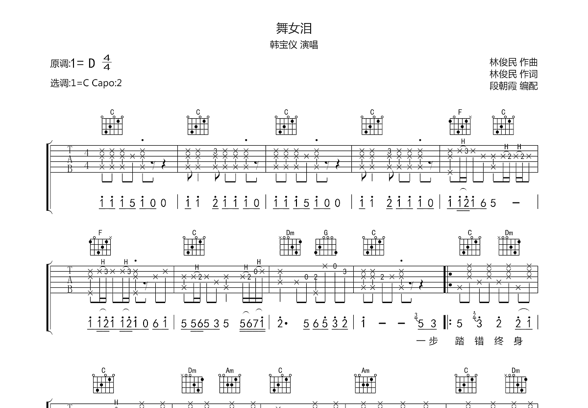 舞女泪吉他谱预览图