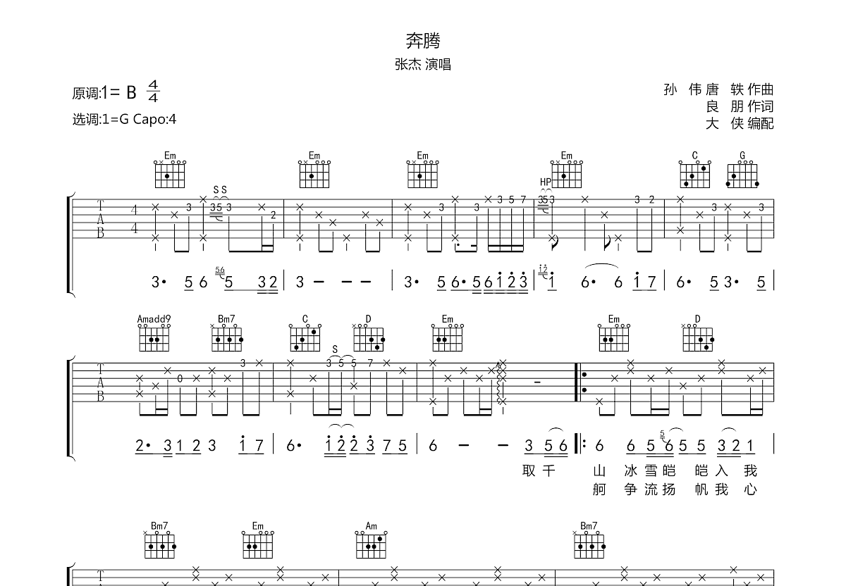 奔腾吉他谱预览图