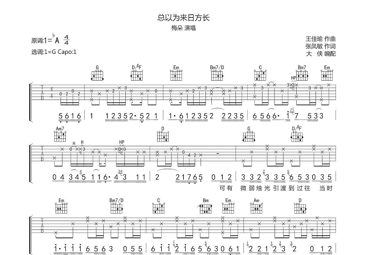 总以为来日方长吉他谱预览图