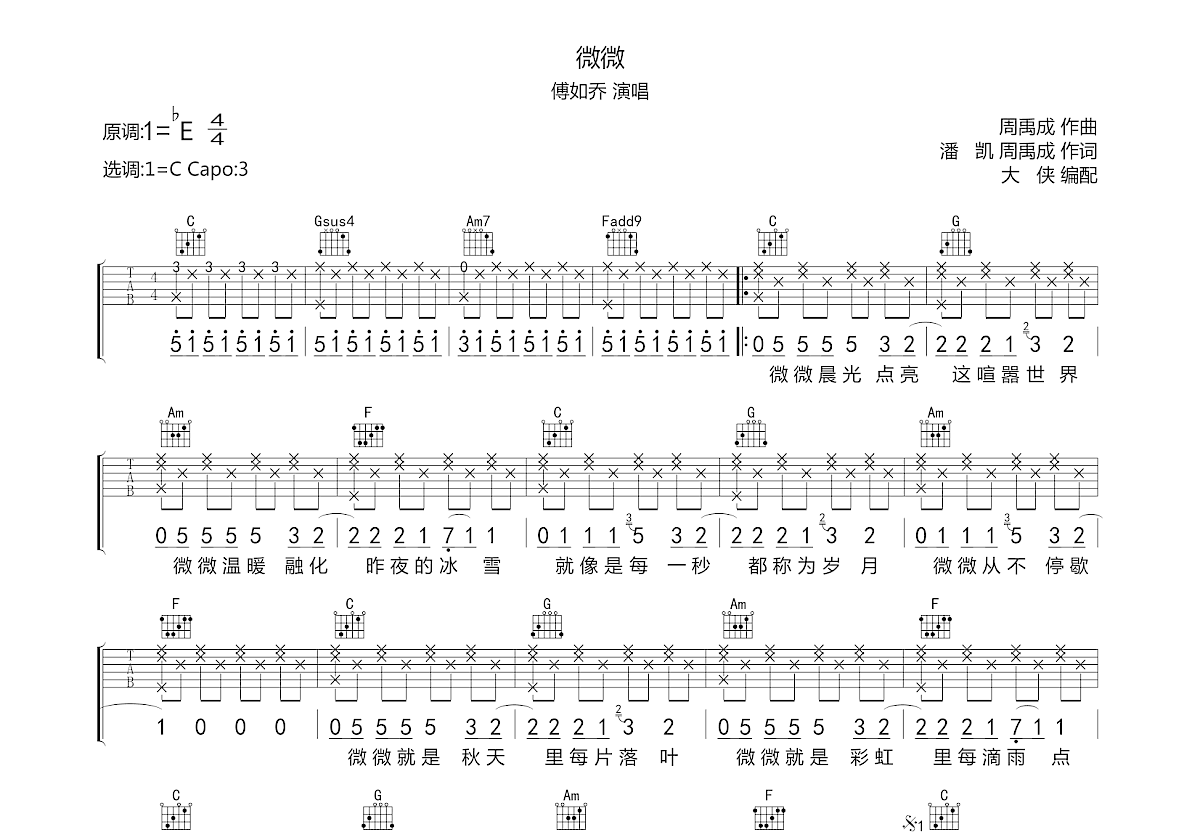 微微吉他谱预览图