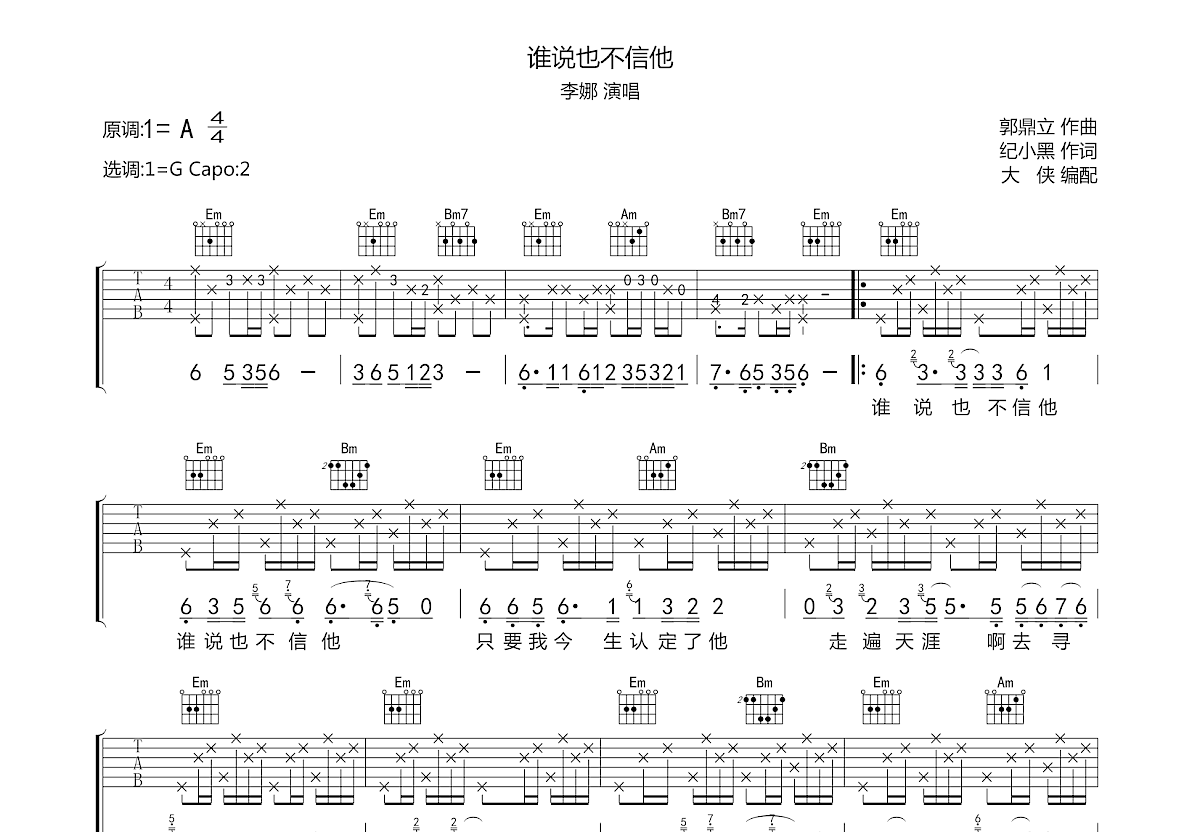 谁说也不信他吉他谱预览图