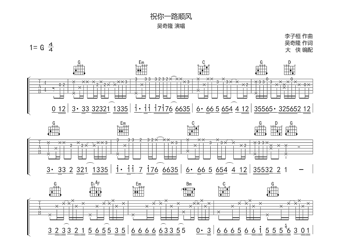 祝你一路顺风吉他谱预览图