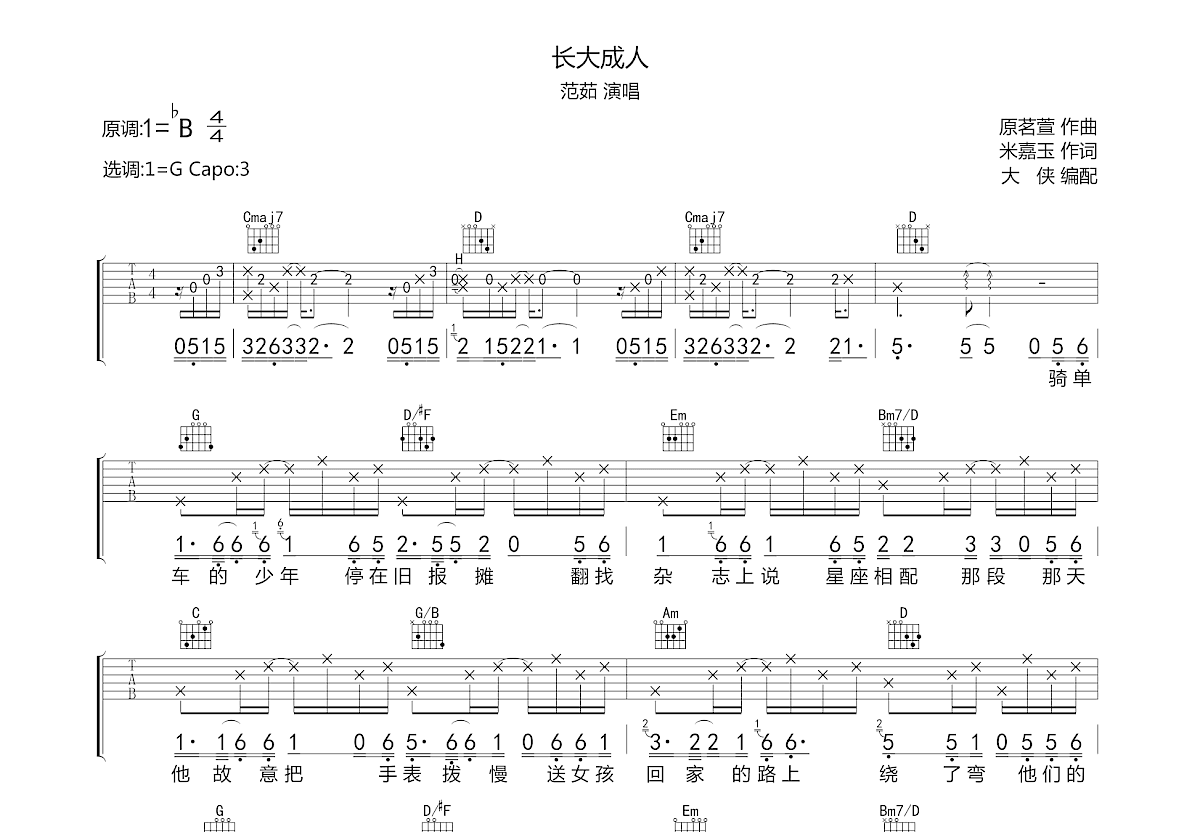 长大成人吉他谱预览图