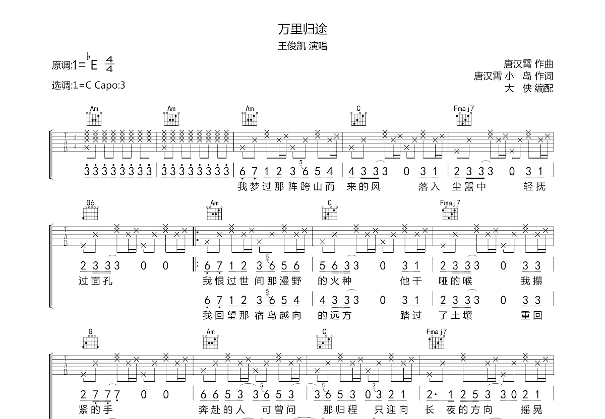 万里归途吉他谱预览图