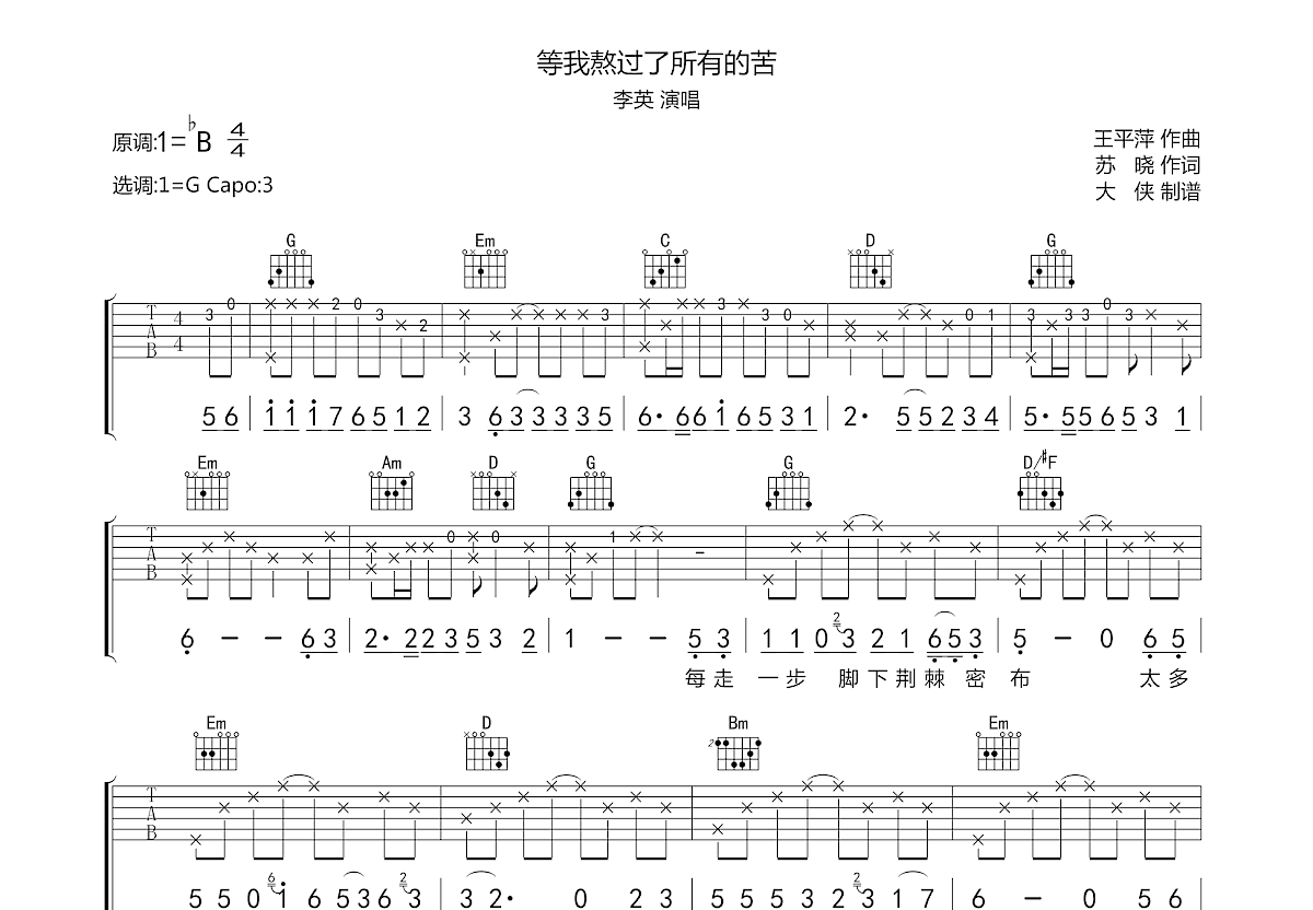 等我熬过了所有的苦吉他谱预览图