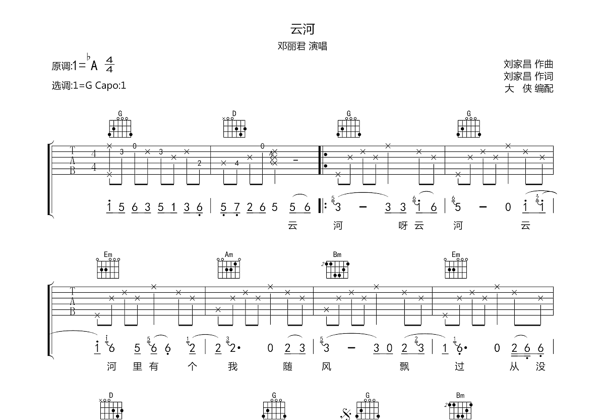 云河吉他谱预览图