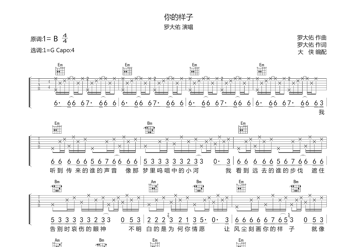 你的样子吉他谱预览图