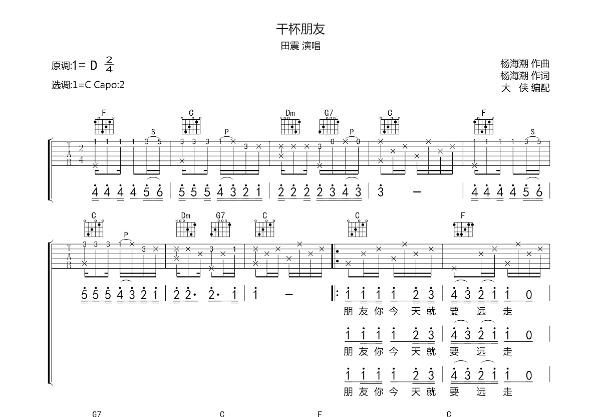 干杯朋友吉他谱预览图