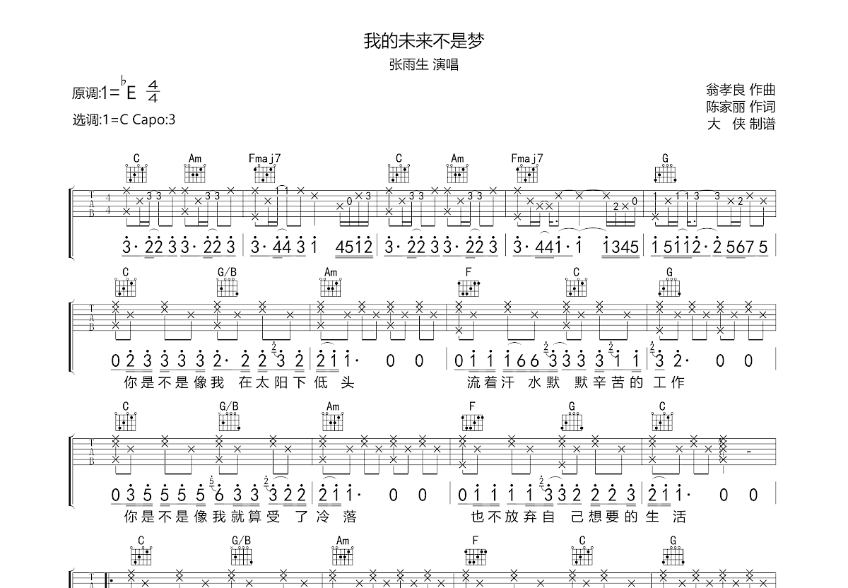 我的未来不是梦吉他谱预览图