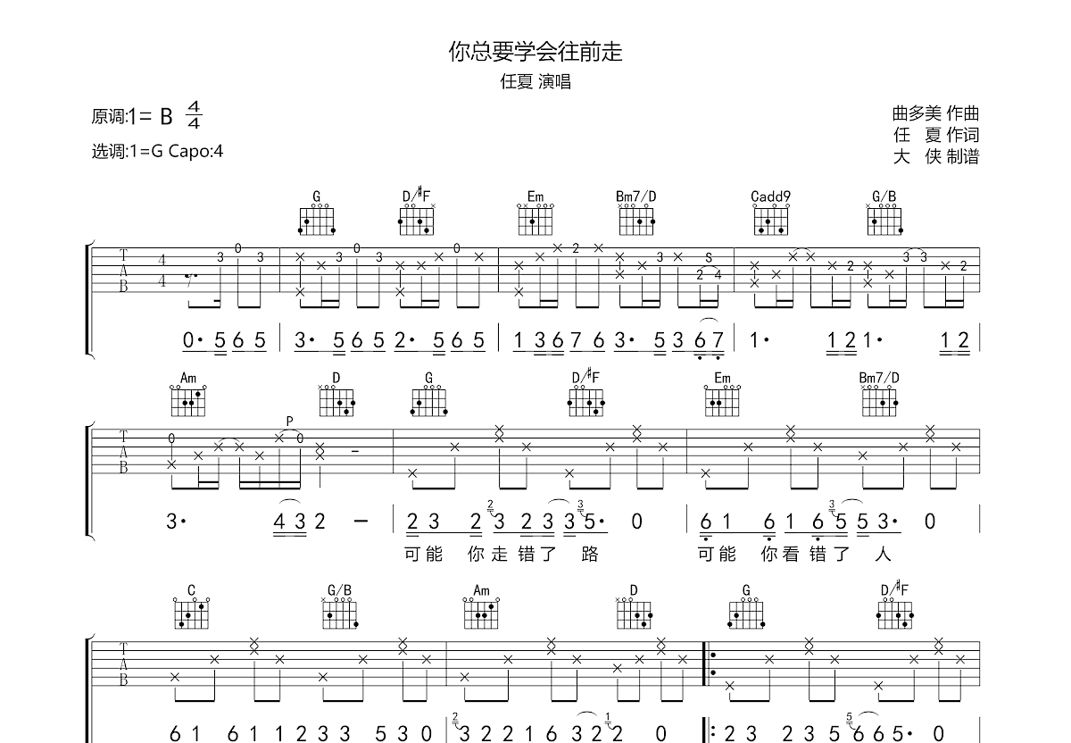 你总要学会往前走吉他谱预览图