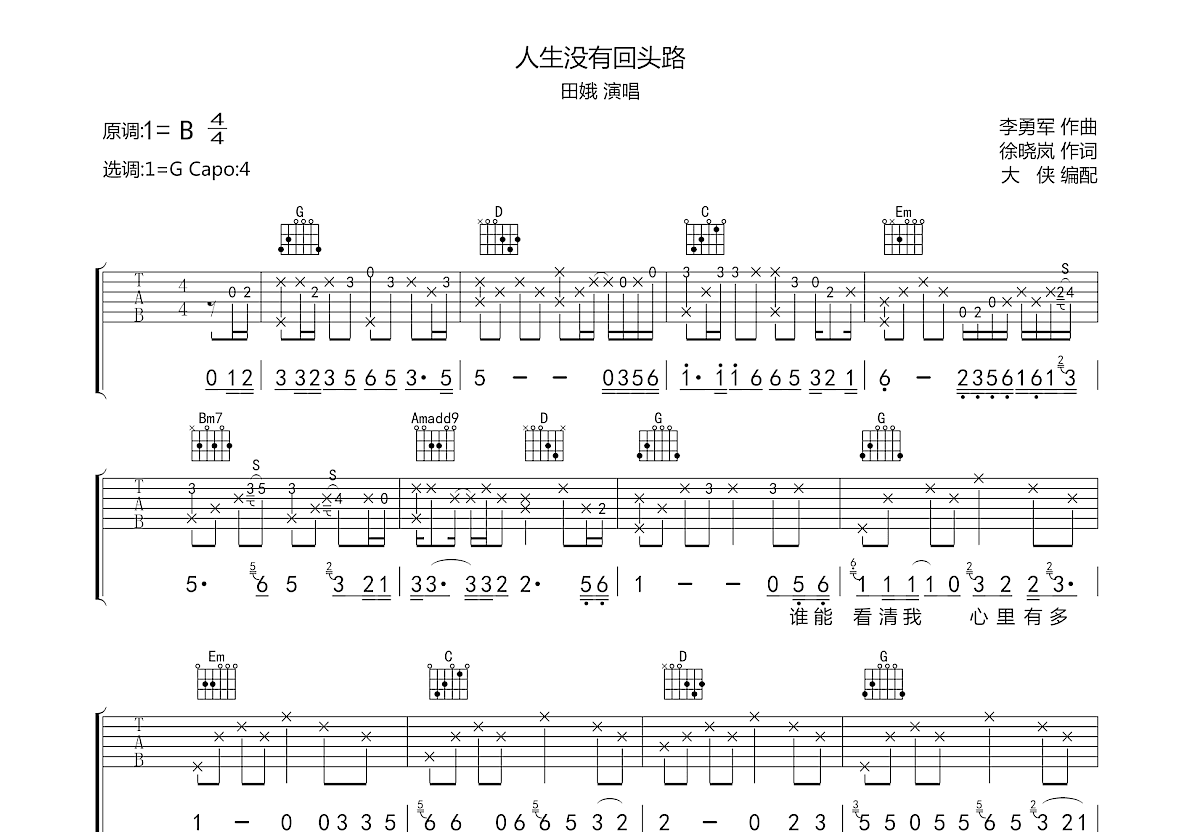 人生没有回头路吉他谱预览图