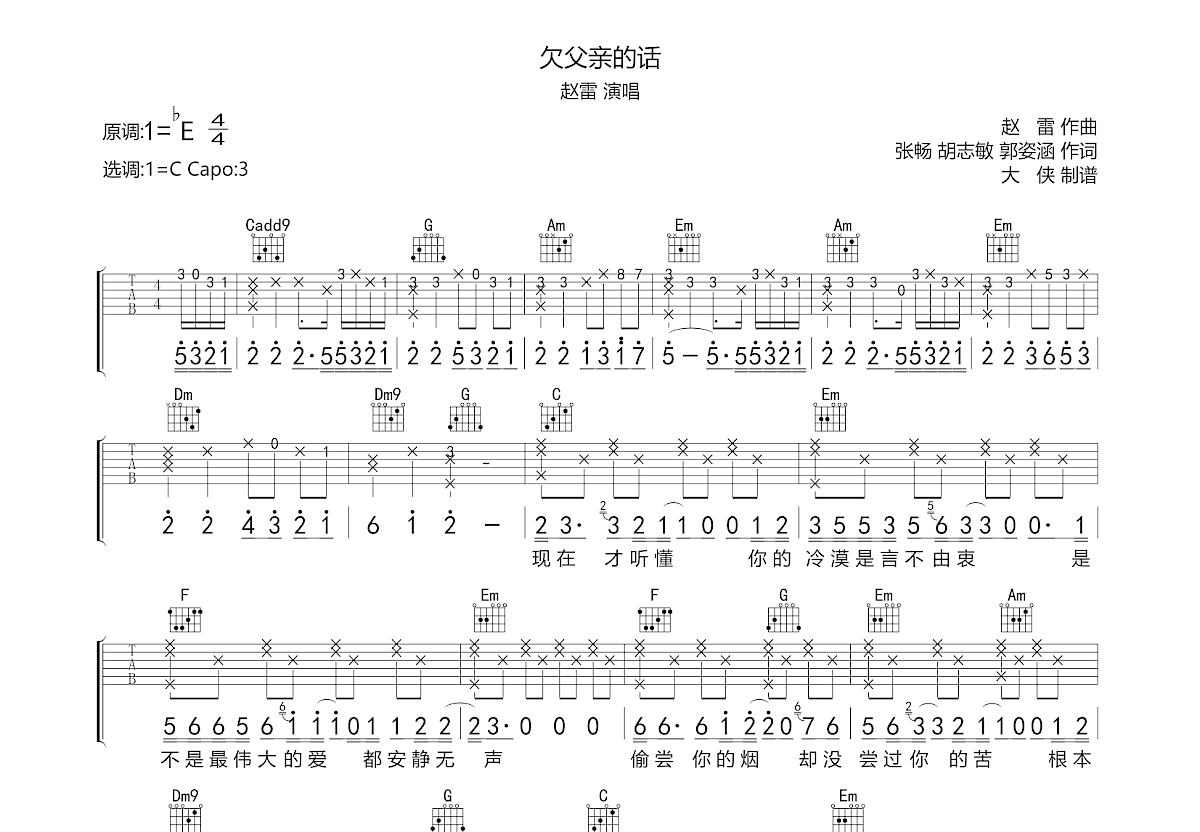 欠父亲的话吉他谱预览图