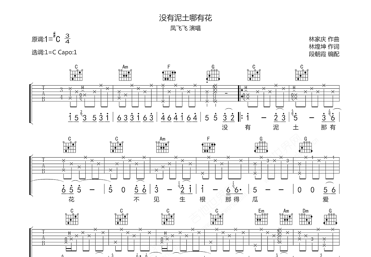 没有泥土哪有花吉他谱预览图