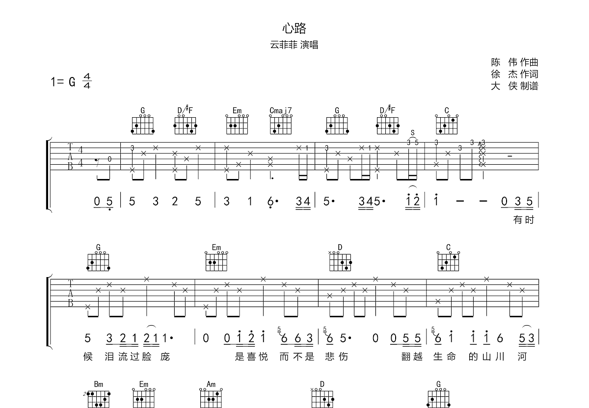 心路吉他谱预览图