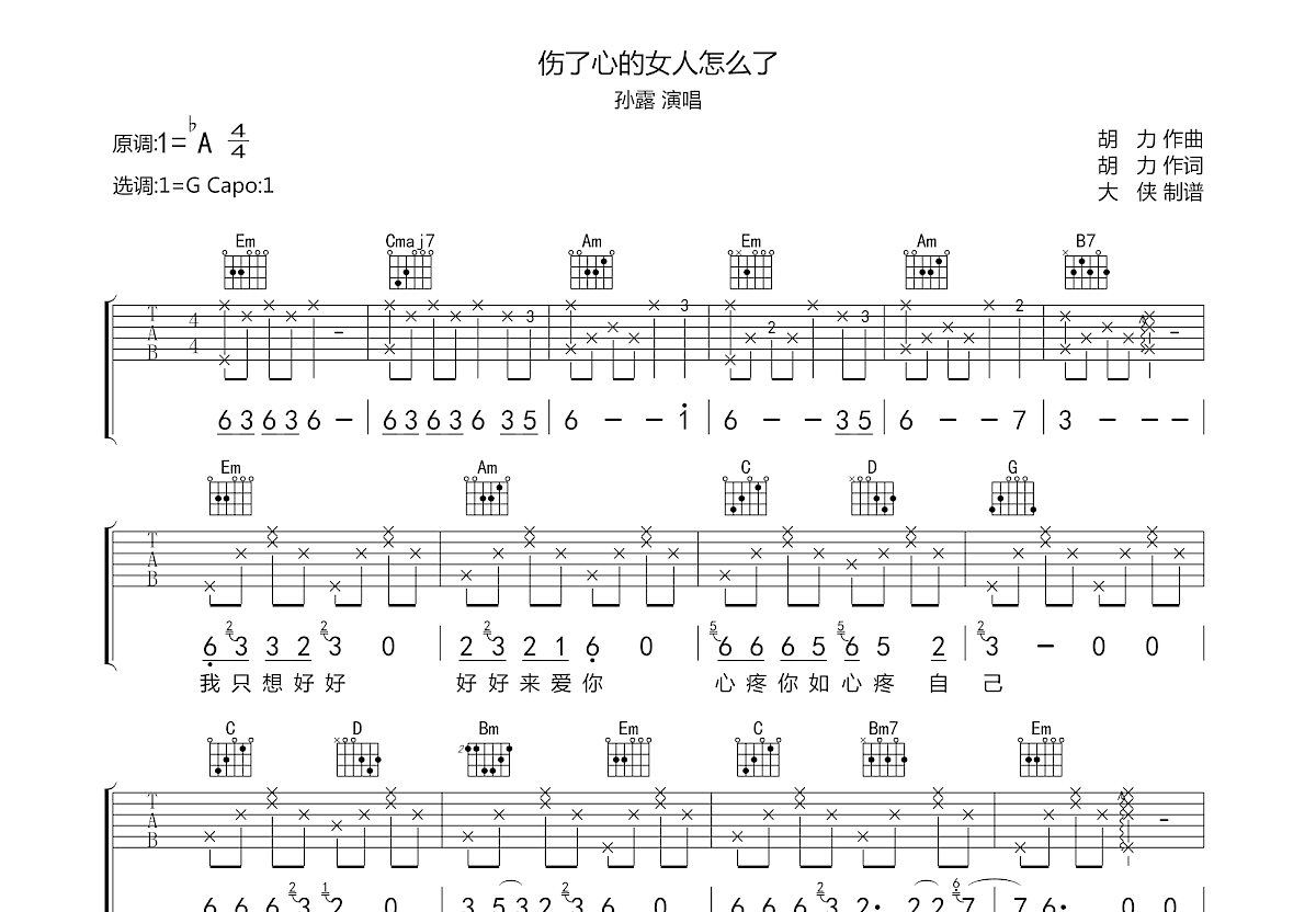 伤了心的女人怎么了吉他谱预览图