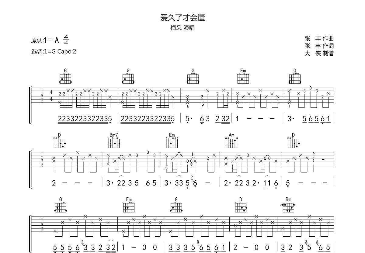 爱久了才会懂吉他谱预览图