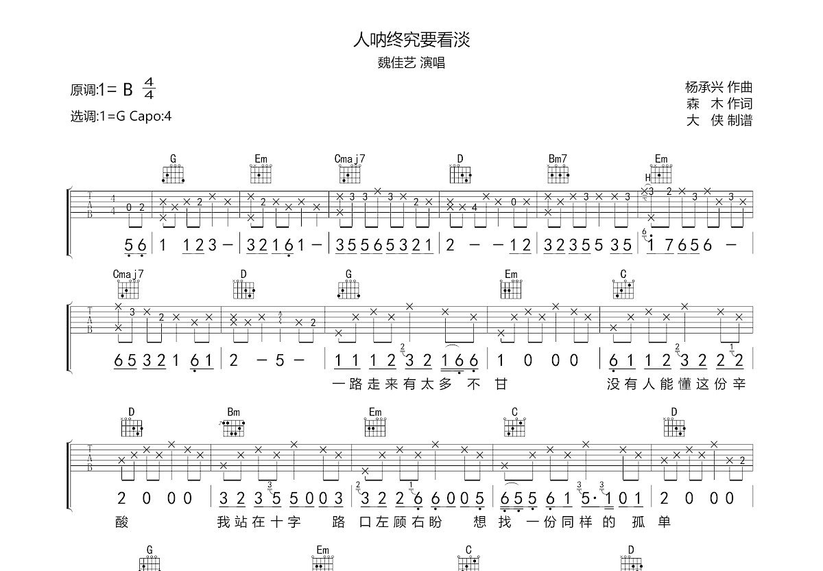 人呐终究要看淡吉他谱预览图