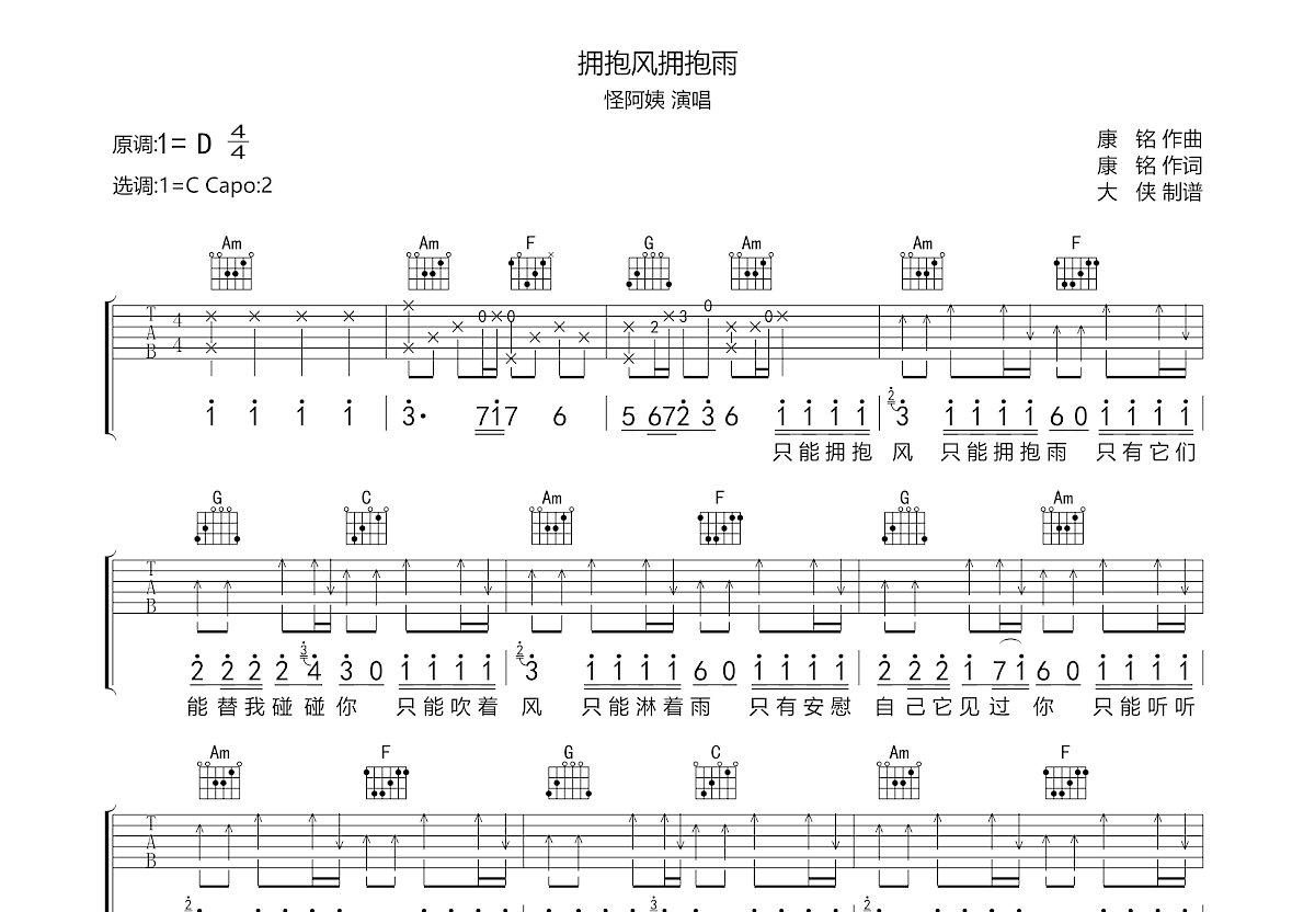拥抱风拥抱雨吉他谱预览图