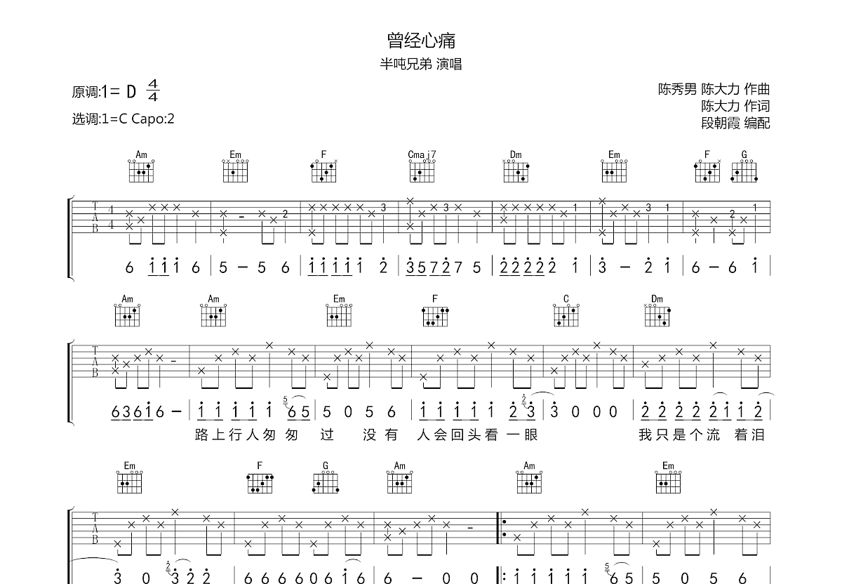 曾经心痛吉他谱预览图