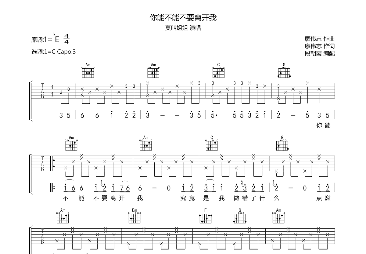 你能不能不要离开我吉他谱预览图