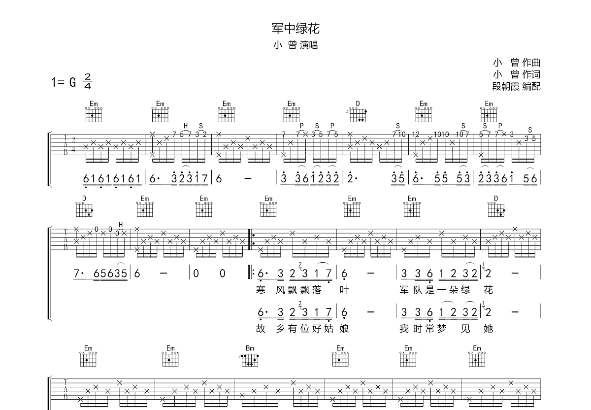军中绿花吉他谱预览图