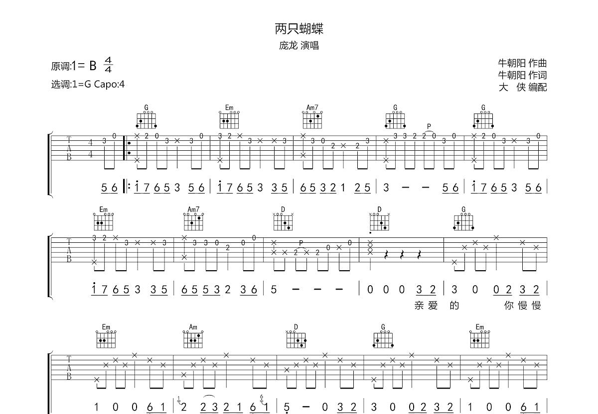 两只蝴蝶吉他谱预览图