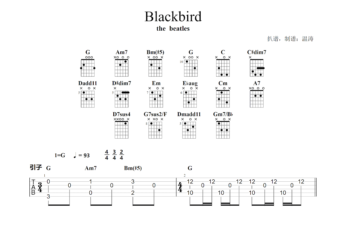 Black bird吉他谱预览图