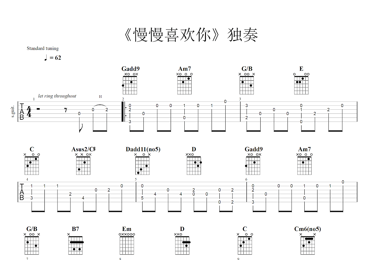 慢慢喜欢你吉他谱预览图