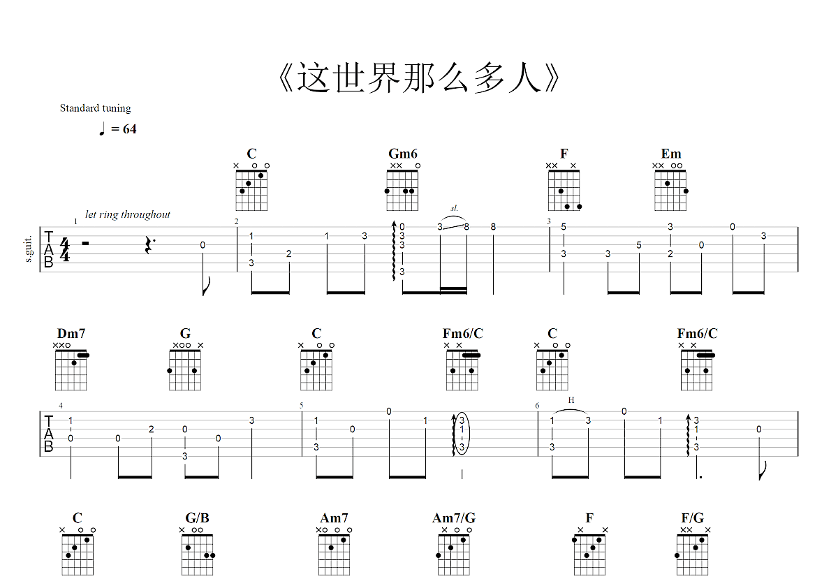 这世界那么多人吉他谱预览图