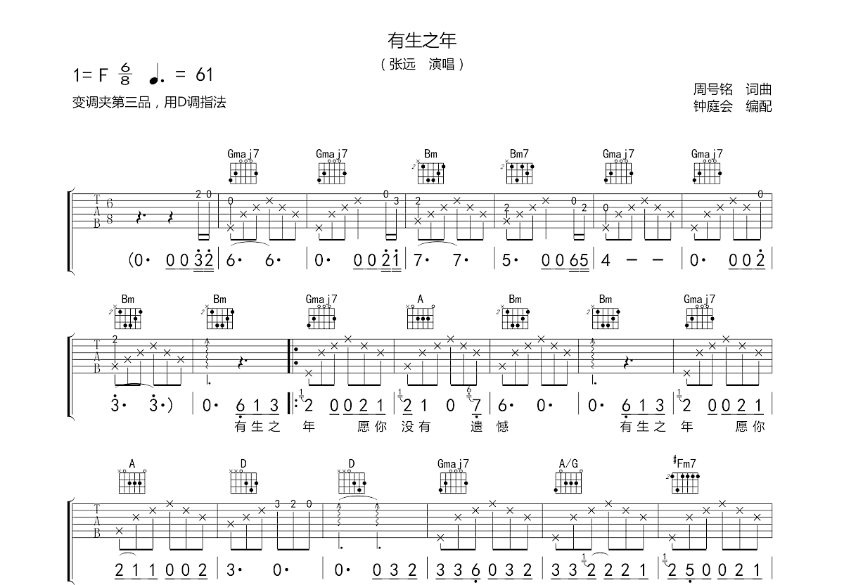 有生之年吉他谱预览图