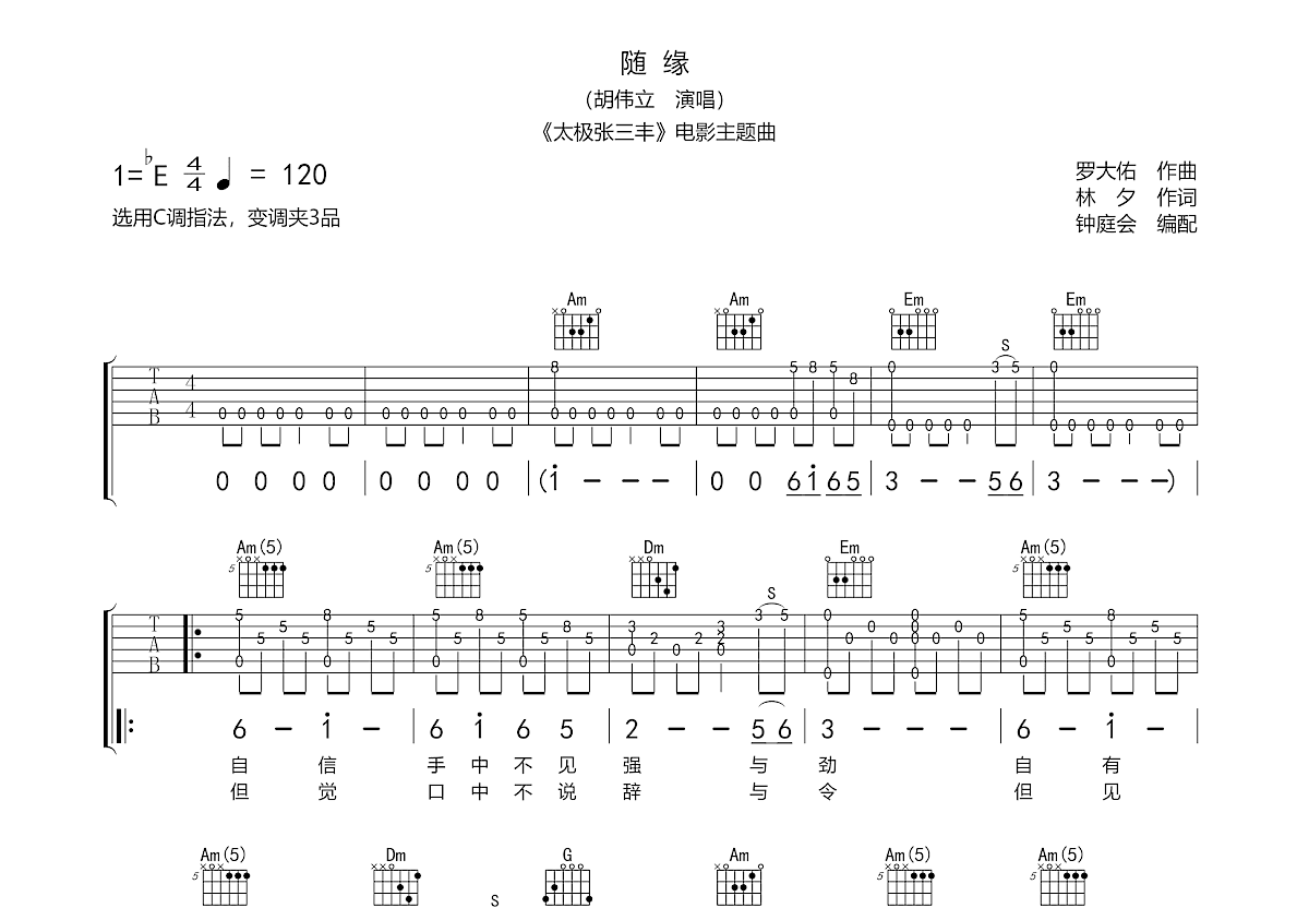 随缘吉他谱预览图