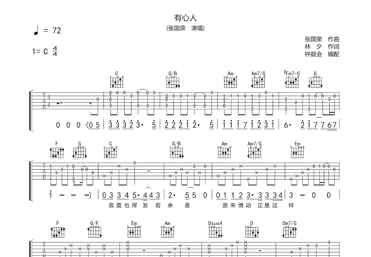 有心人吉他谱预览图