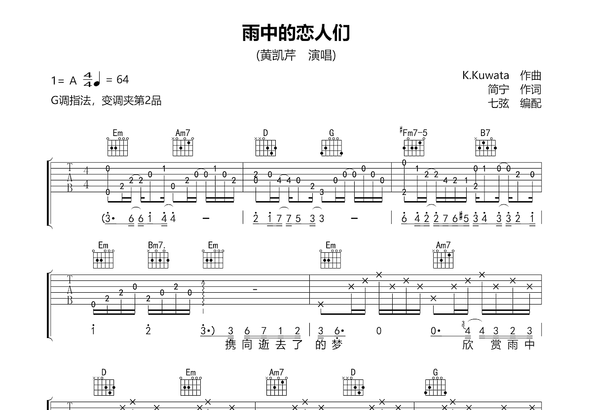 雨中的恋人们吉他谱预览图