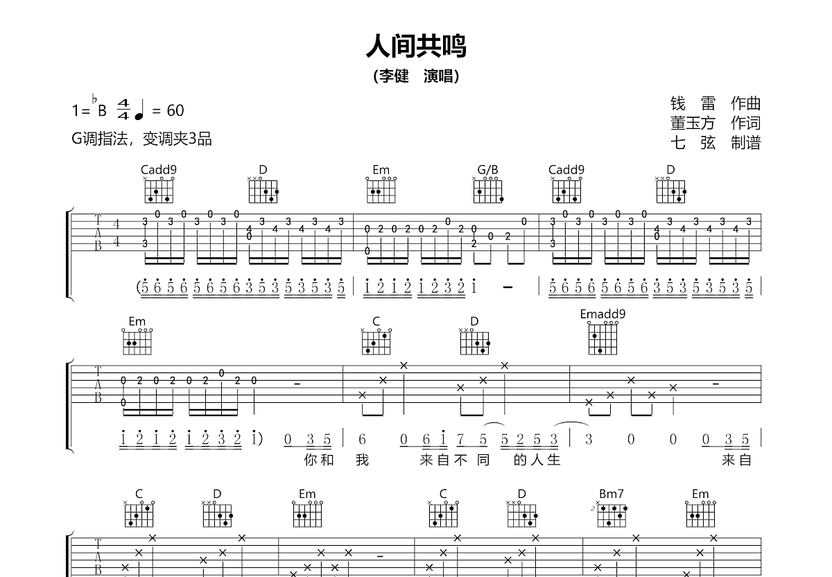 人间共鸣吉他谱预览图