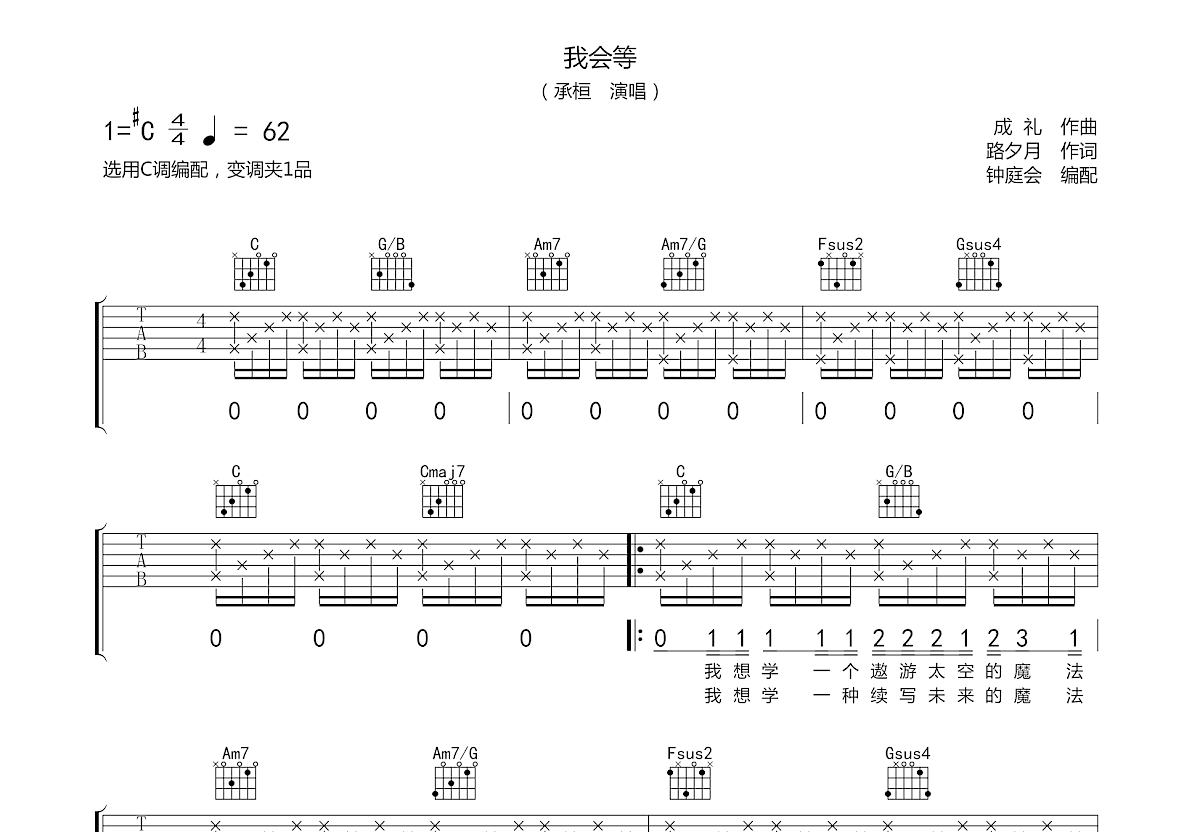 我会等吉他谱预览图