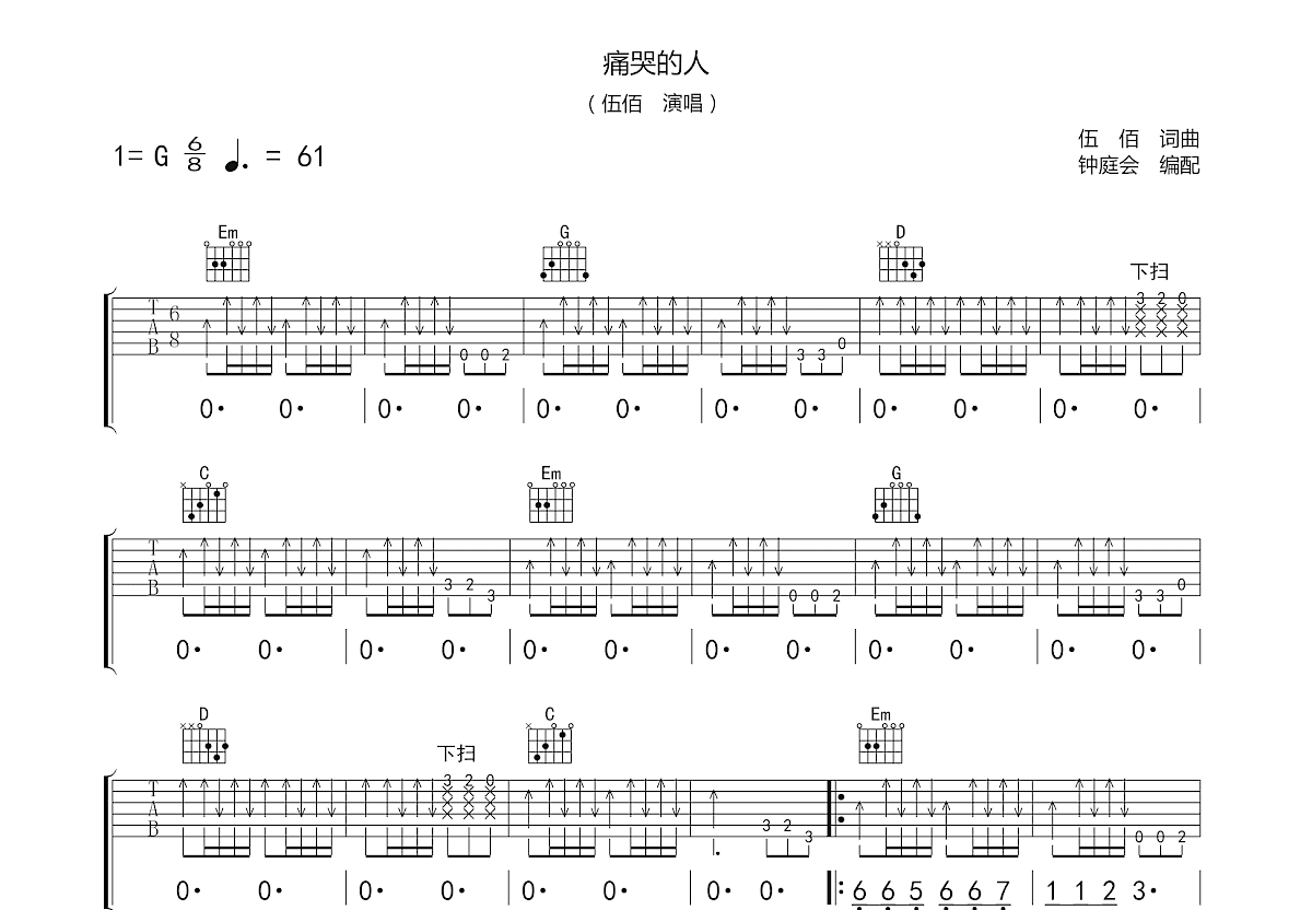 痛哭的人吉他谱预览图