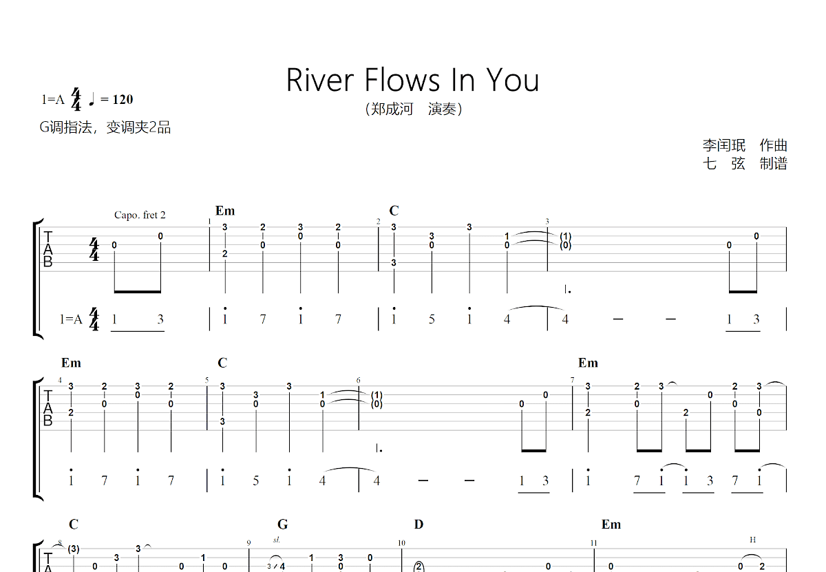 River Flows In You吉他谱预览图
