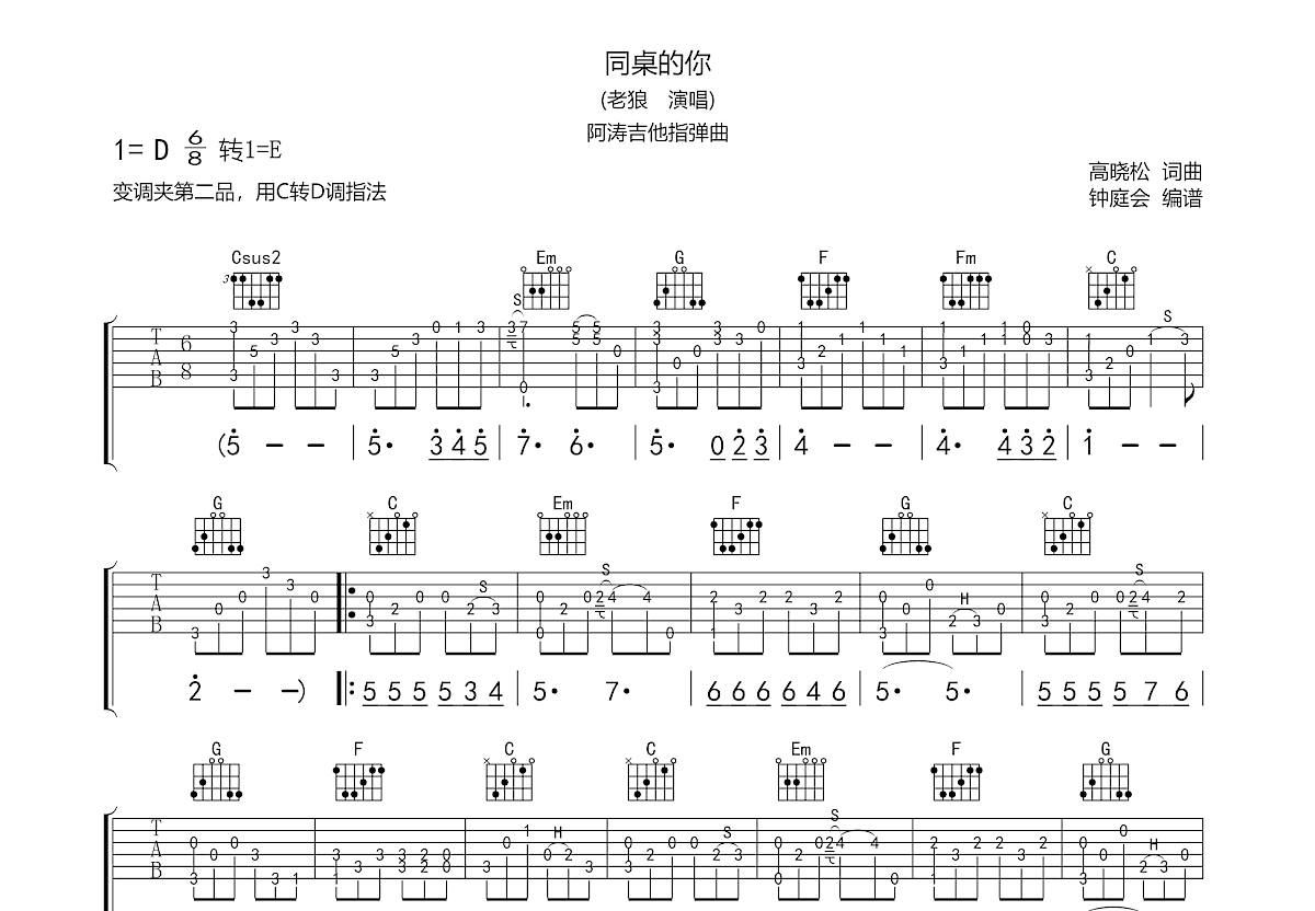 同桌的你吉他谱预览图