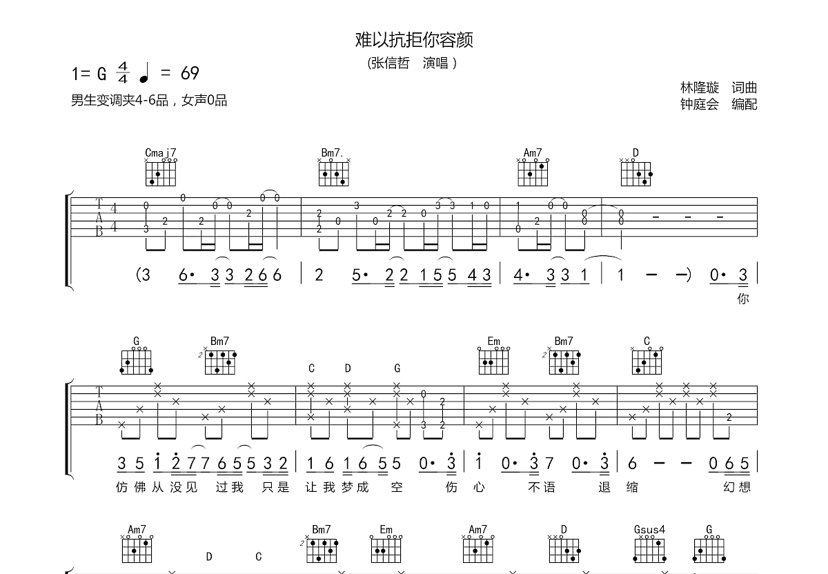 难以抗拒你容颜吉他谱预览图