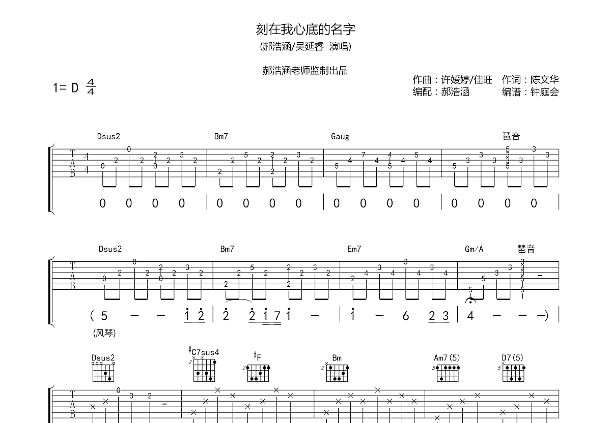 刻在我心底的名字吉他谱预览图