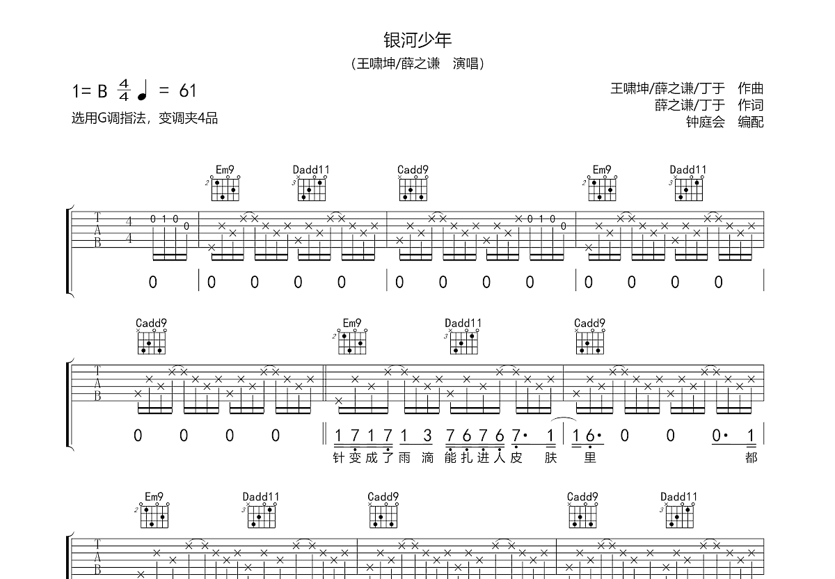 银河少年吉他谱预览图