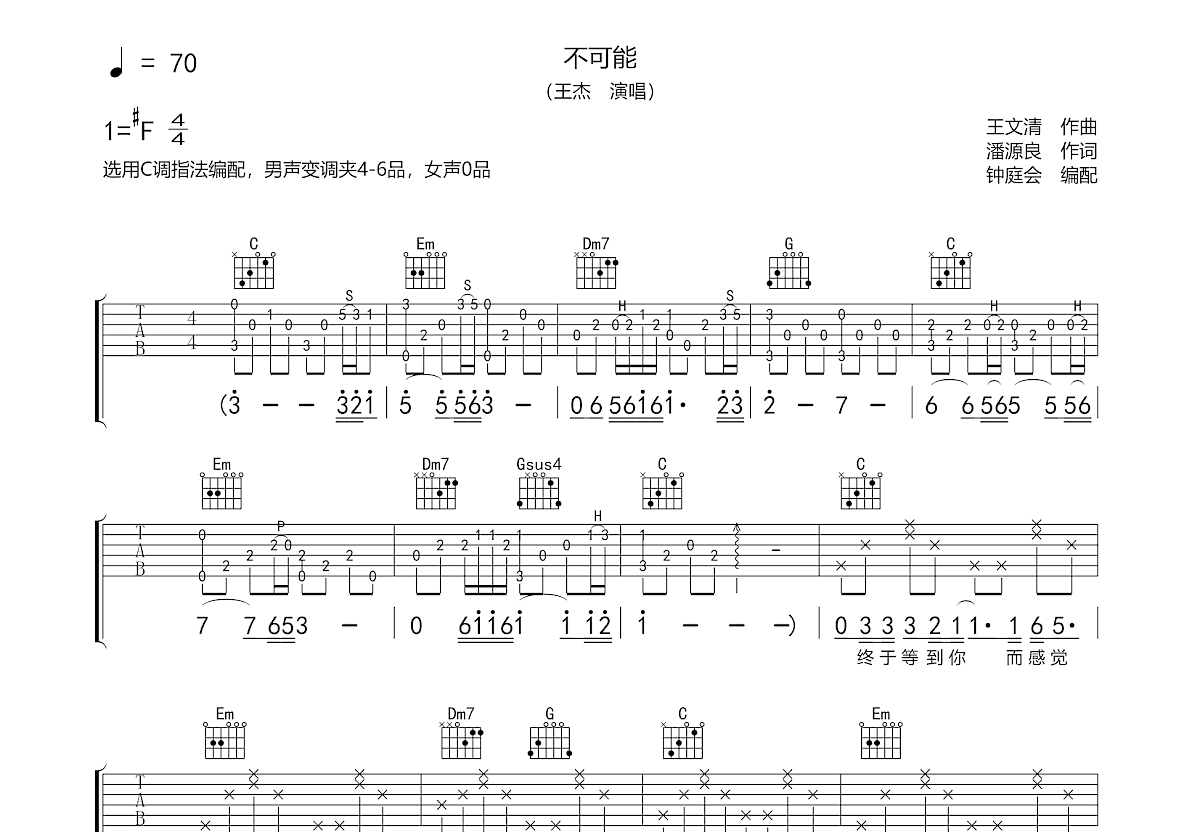 不可能吉他谱预览图