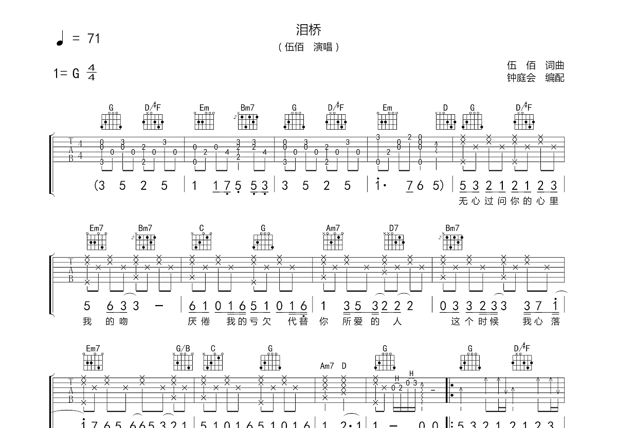 泪桥吉他谱预览图