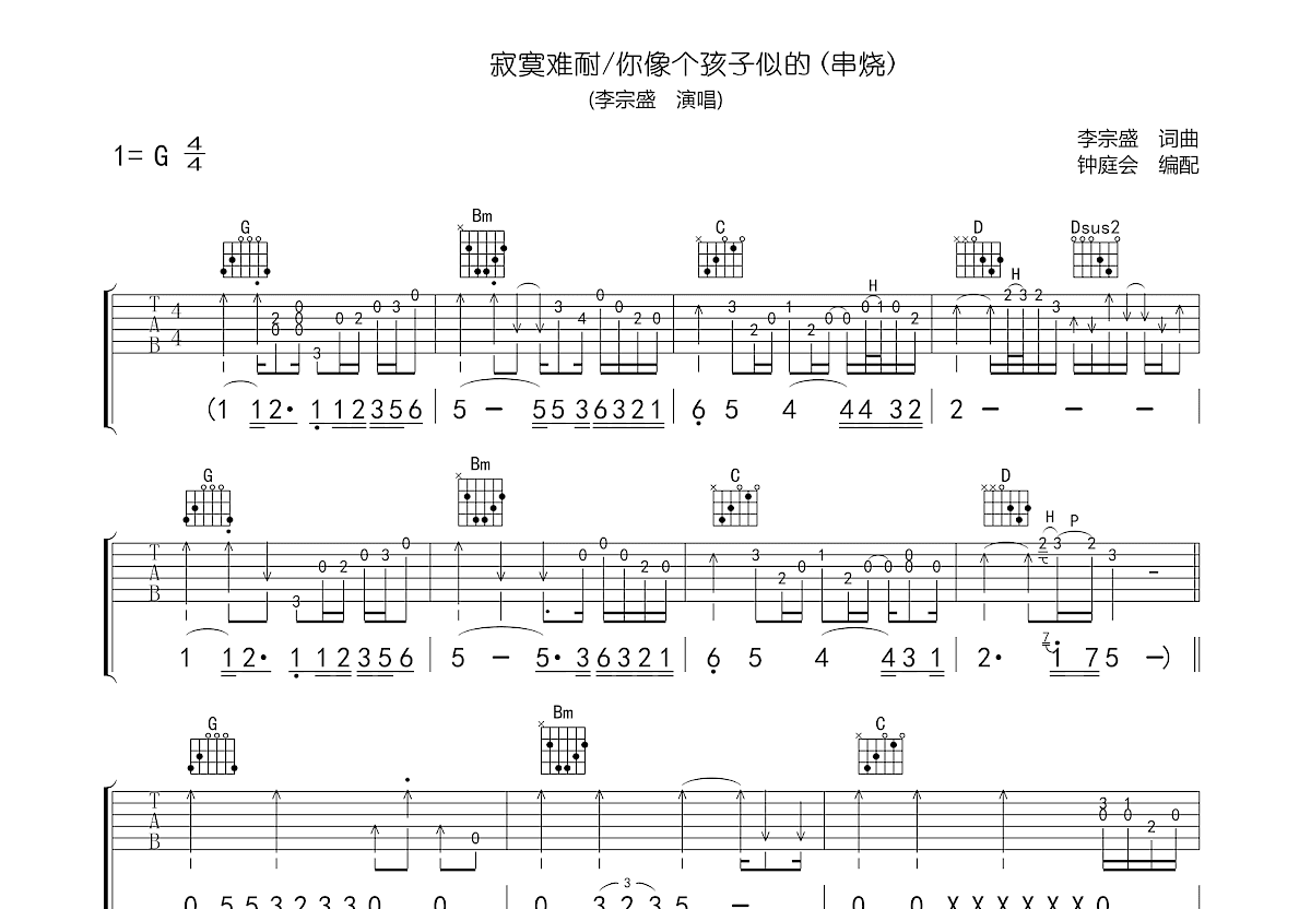 寂寞难耐吉他谱预览图